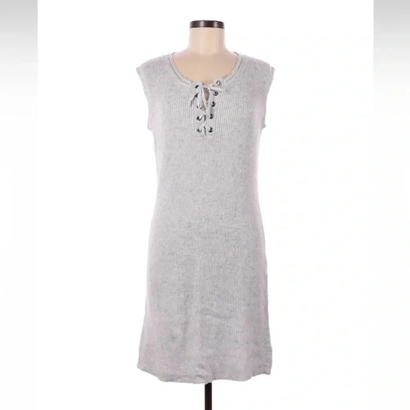 Cupcakes & Cashmere | Dedrick Grey Lace Up Ribbed Dress Size M Medium - Picture 2 of 3